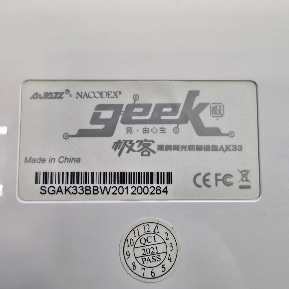 Ajazz AK33 Mechanical Keyboard White QWERTY English Layout with Blue Backlight